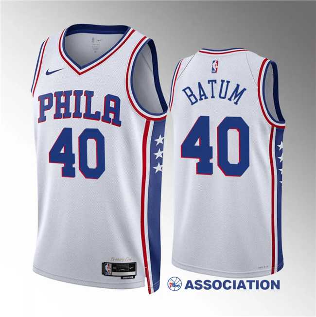 Mens Philadelphia 76ers #40 Nicolas Batum White Association Edition Stitched Jersey Dzhi